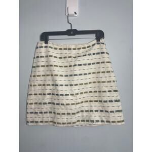 Loft size 8 straight midi skirt white with woven dash details, side zipper
